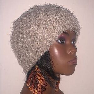 Crochet beautiful cozy fuzzy gray  beanie handmade for adult